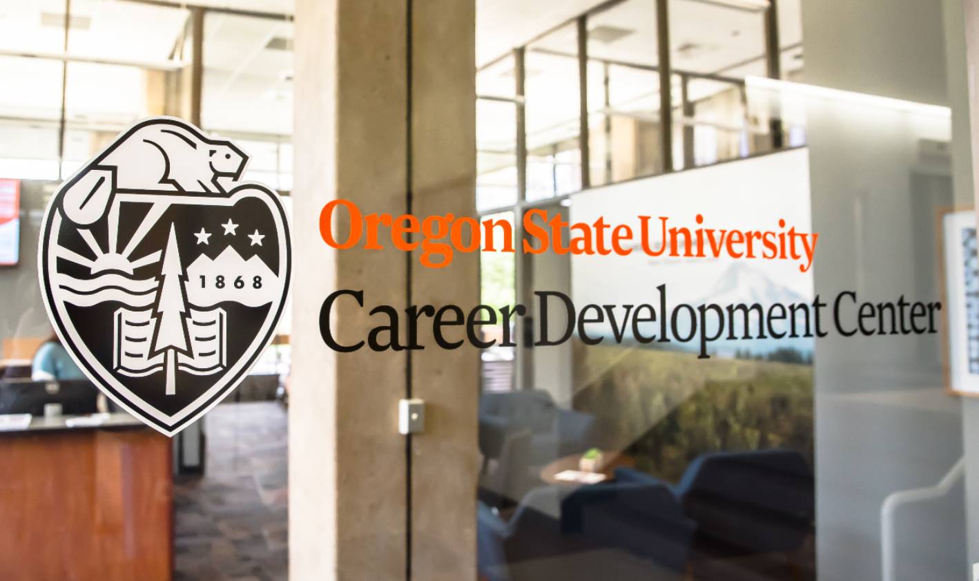Career Development Center sign on glass window